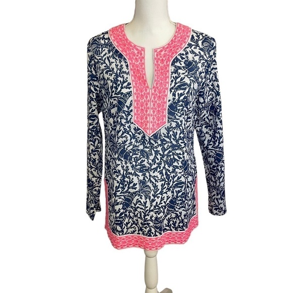 Lilly Pulitzer Ocean Cove Long Sleeve Tunic Top Oyster Bay Blue Krillin It. Sz S - Picture 5 of 15